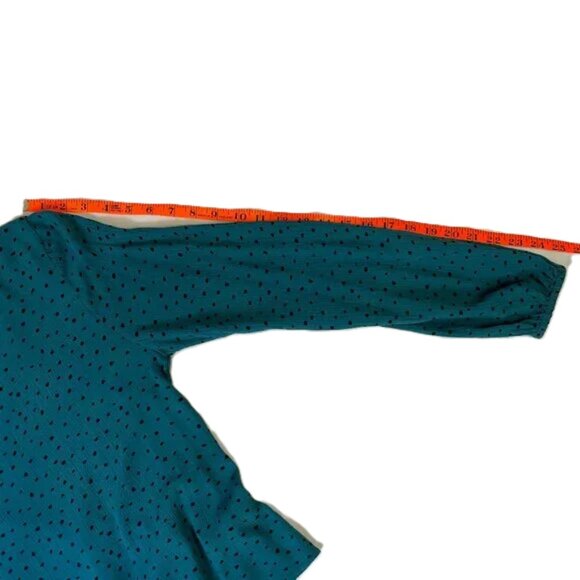 Billabong Polka Dot Wrap Blouse Long Sleeves V Neck Teal Blue Green Black Size M - Picture 6 of 9